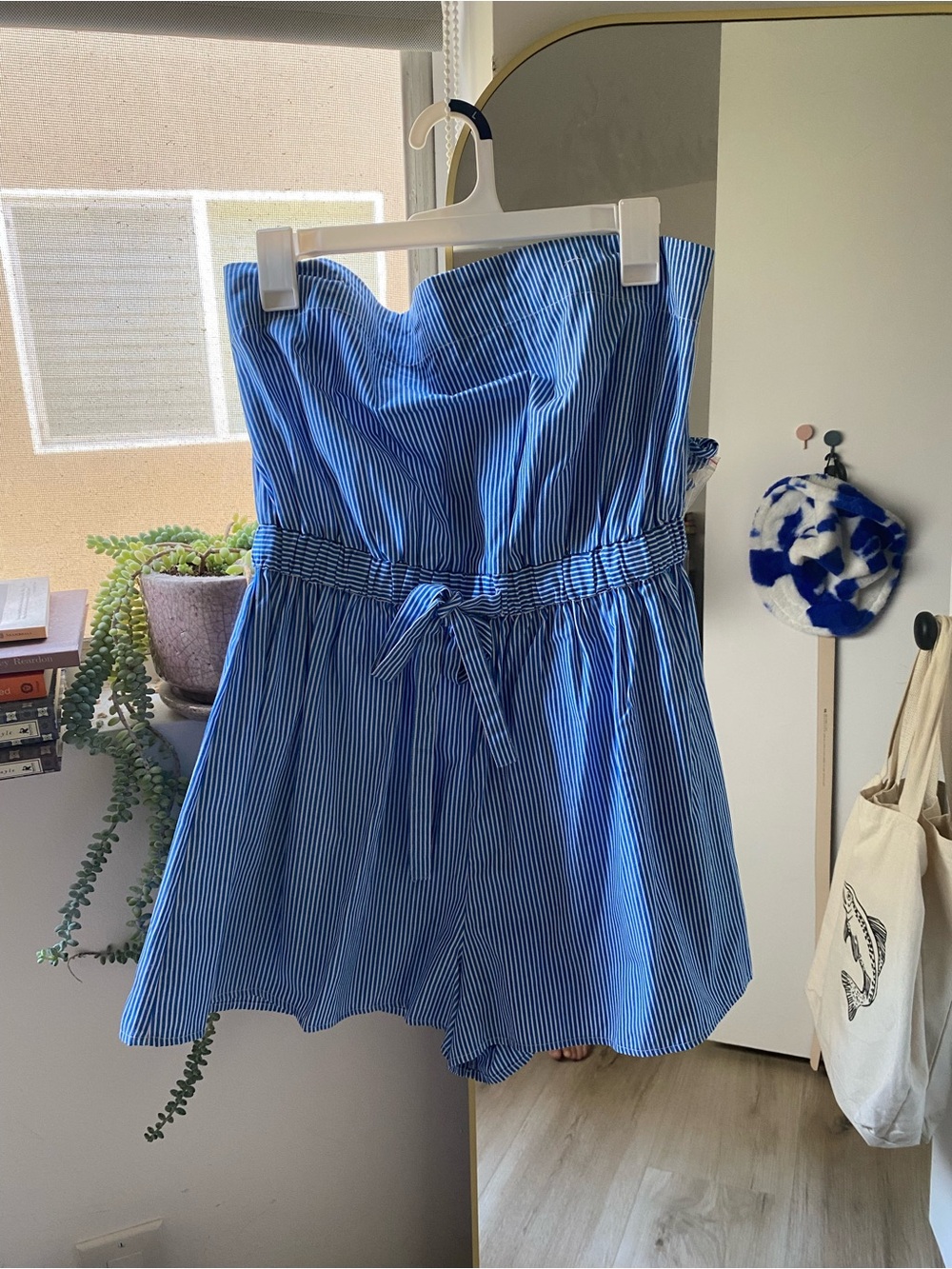 Anthropologie NWT Striped Blue Strapless One-Piece Romper